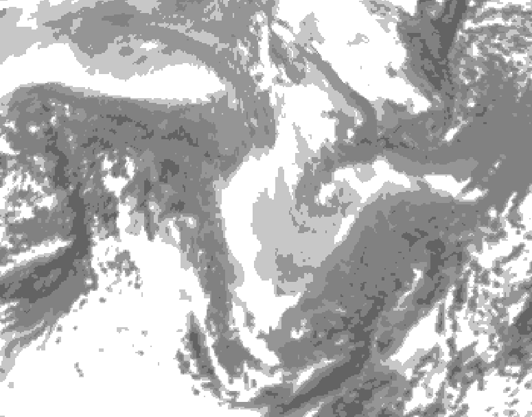 GDPS total cloud 036 hour forecast chart for Canada based on 2026/01/13 0000Z data