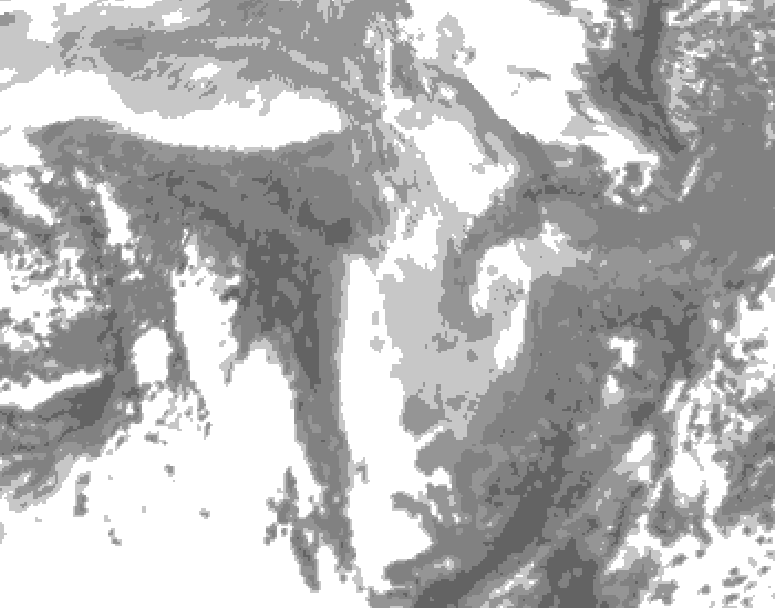 GDPS total cloud 042 hour forecast chart for Canada based on 2026/01/13 0000Z data