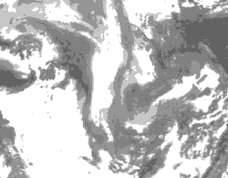 GDPS total cloud 102 hour forecast chart for Canada based on 2026/01/13 0000Z data