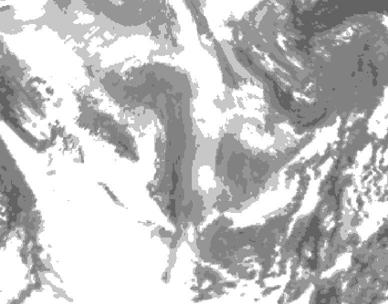 GDPS total cloud 120 hour forecast chart for Canada based on 2026/01/13 0000Z data