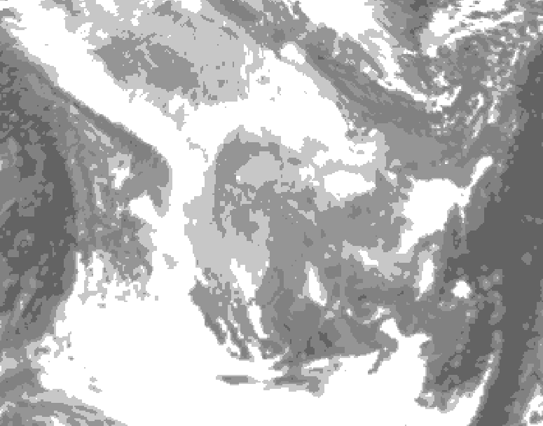 GDPS total cloud 150 hour forecast chart for Canada based on 2026/01/13 0000Z data