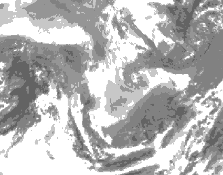 GDPS total cloud 018 hour forecast chart for Canada based on 2026/01/13 1200Z data