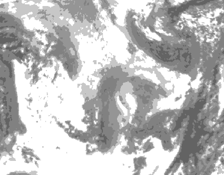 GDPS total cloud 120 hour forecast chart for Canada based on 2026/01/13 1200Z data