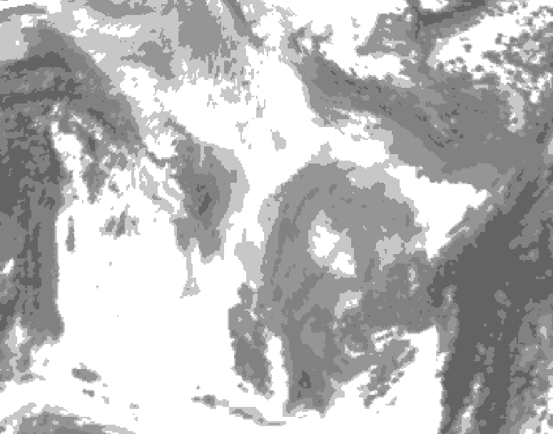 GDPS total cloud 132 hour forecast chart for Canada based on 2026/01/13 1200Z data