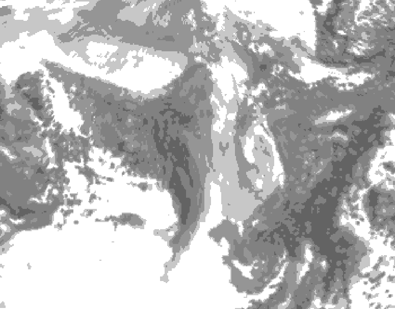 GDPS total cloud 018 hour forecast chart for Canada based on 2026/01/14 1200Z data