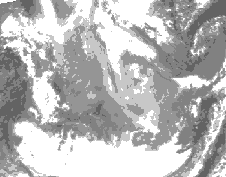 GDPS total cloud 150 hour forecast chart for Canada based on 2026/01/14 1200Z data