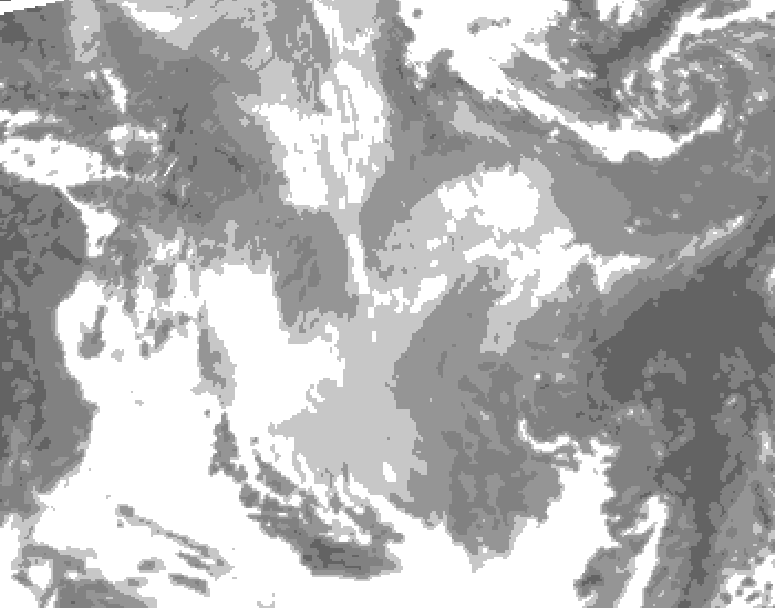 GDPS total cloud 102 hour forecast chart for Canada based on 2026/01/15 0000Z data
