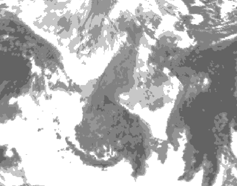 GDPS total cloud 018 hour forecast chart for Canada based on 2026/01/15 1200Z data