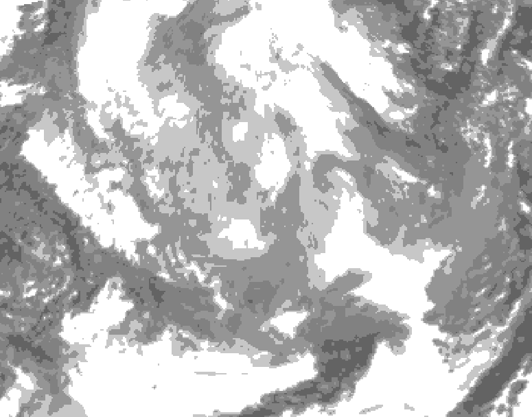 GDPS total cloud 150 hour forecast chart for Canada based on 2026/01/15 1200Z data