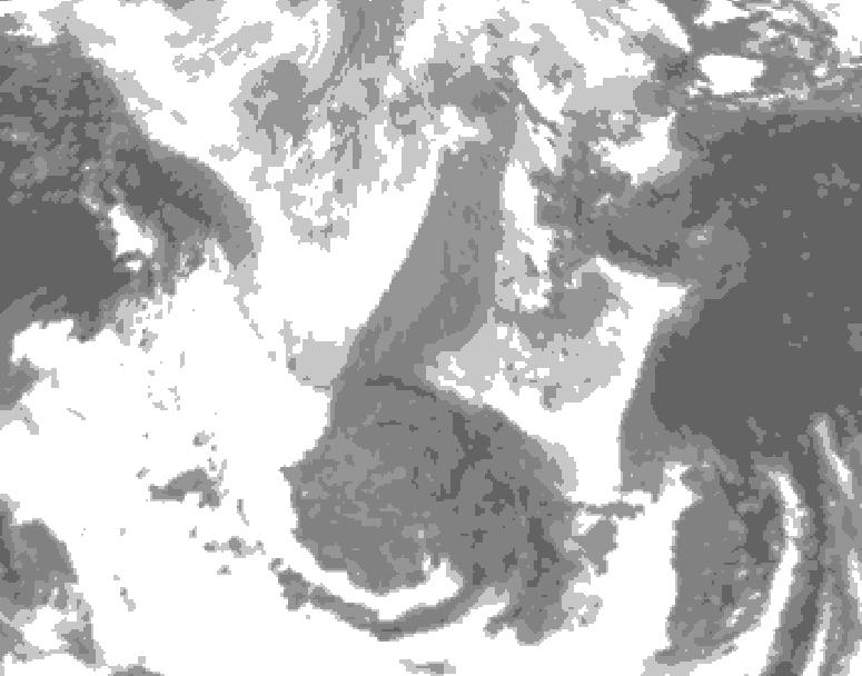 GDPS total cloud 012 hour forecast chart for Canada based on 2026/01/16 0000Z data