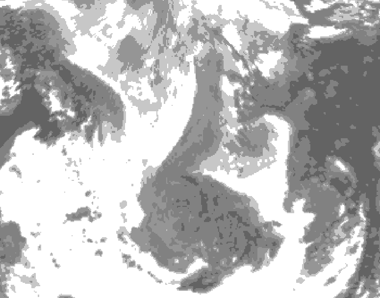 GDPS total cloud 018 hour forecast chart for Canada based on 2026/01/16 0000Z data