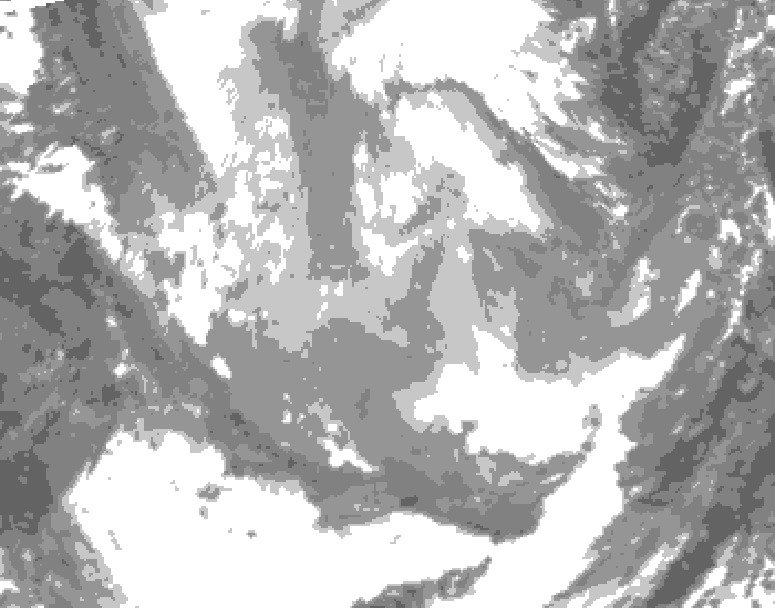 GDPS total cloud 132 hour forecast chart for Canada based on 2026/01/16 0000Z data