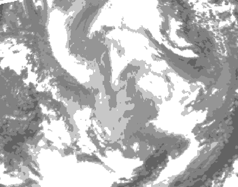 GDPS total cloud 150 hour forecast chart for Canada based on 2026/01/16 0000Z data