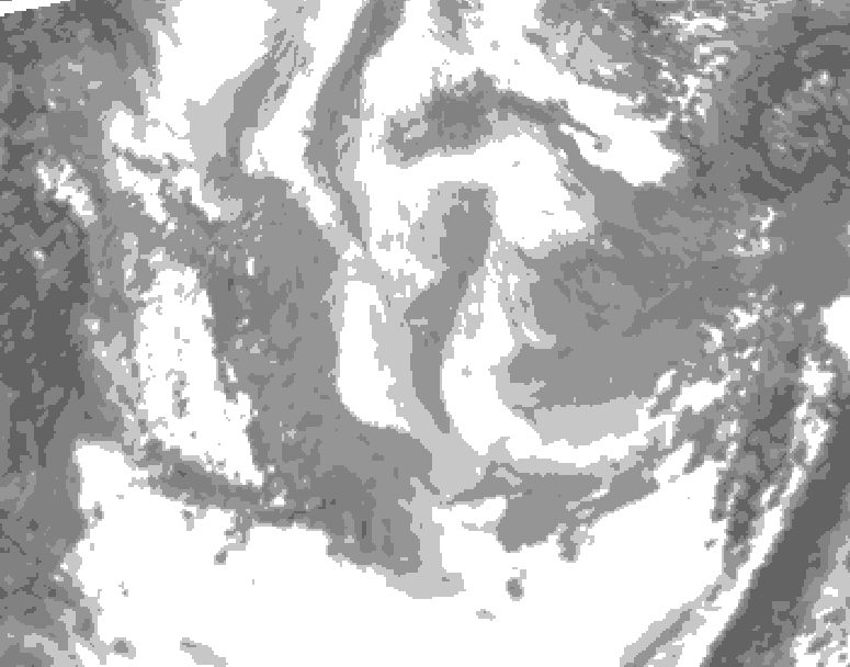 GDPS total cloud 102 hour forecast chart for Canada based on 2026/01/16 1200Z data