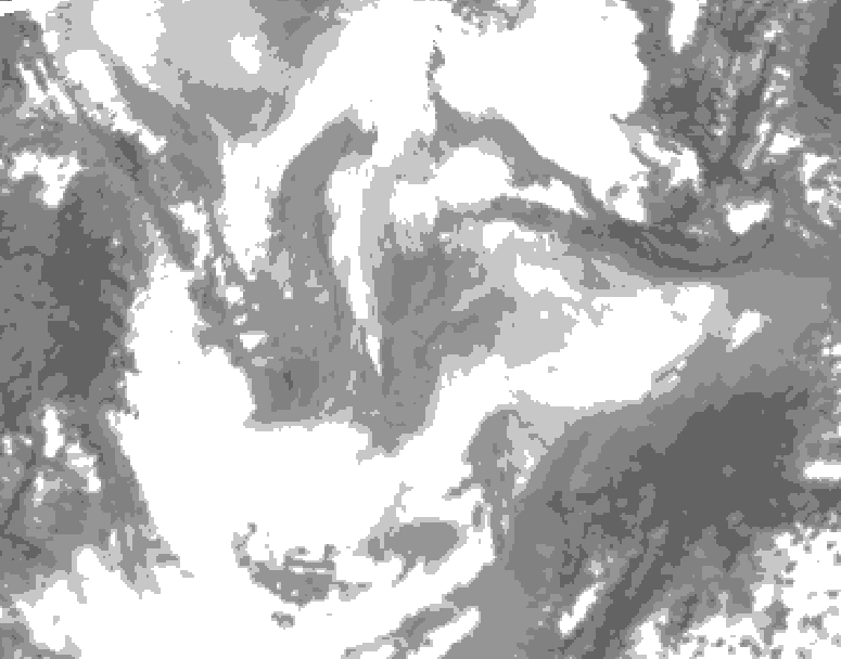 GDPS total cloud 120 hour forecast chart for Canada based on 2026/01/21 0000Z data