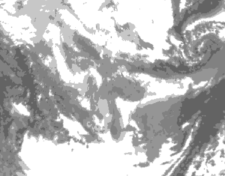 GDPS total cloud 132 hour forecast chart for Canada based on 2026/01/21 1200Z data