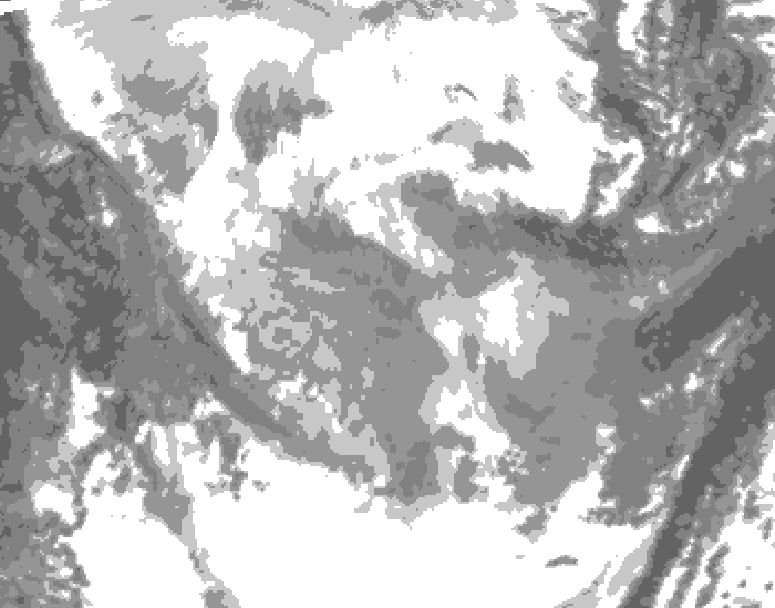 GDPS total cloud 120 hour forecast chart for Canada based on 2026/01/22 0000Z data