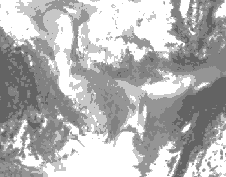 GDPS total cloud 102 hour forecast chart for Canada based on 2026/01/22 1200Z data