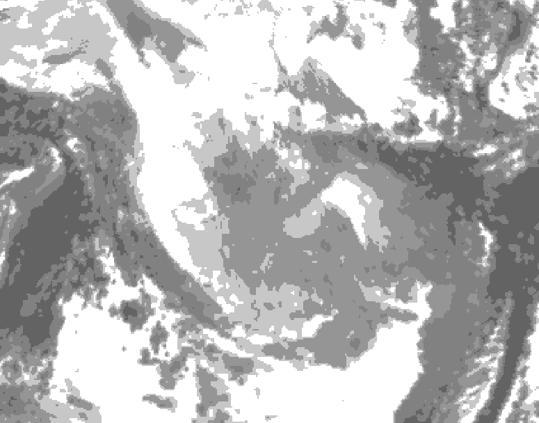GDPS total cloud 120 hour forecast chart for Canada based on 2026/01/22 1200Z data