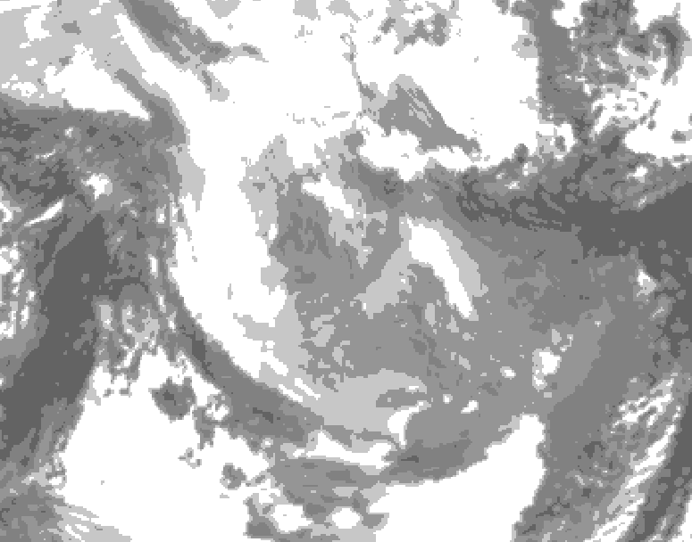 GDPS total cloud 126 hour forecast chart for Canada based on 2026/01/22 1200Z data