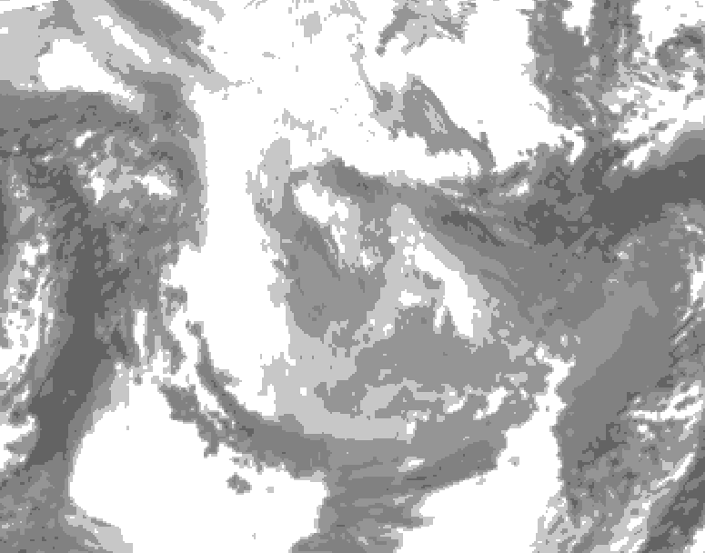 GDPS total cloud 132 hour forecast chart for Canada based on 2026/01/22 1200Z data