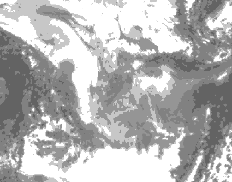 GDPS total cloud 102 hour forecast chart for Canada based on 2026/01/23 0000Z data