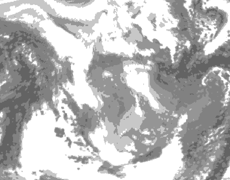 GDPS total cloud 120 hour forecast chart for Canada based on 2026/01/23 0000Z data