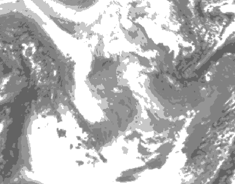 GDPS total cloud 126 hour forecast chart for Canada based on 2026/01/23 0000Z data