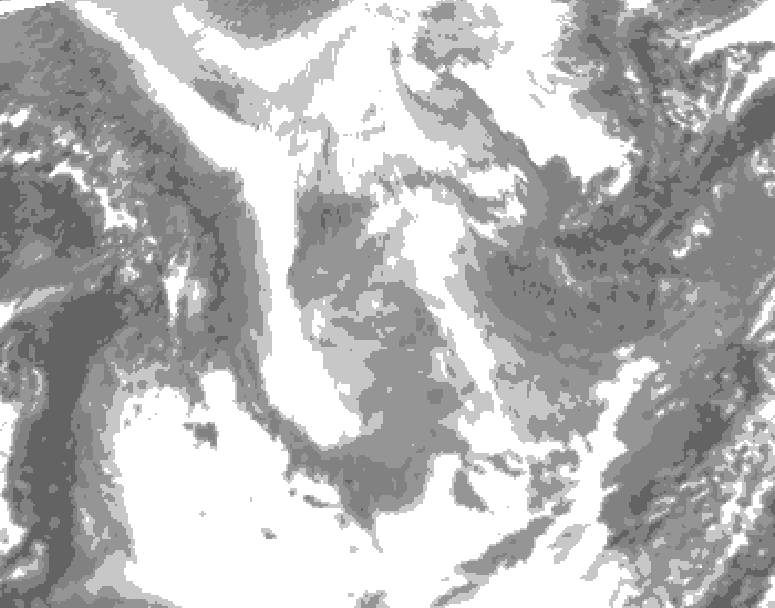 GDPS total cloud 132 hour forecast chart for Canada based on 2026/01/23 0000Z data
