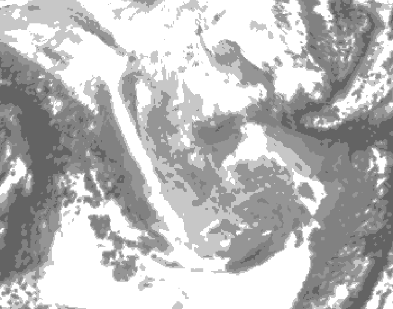GDPS total cloud 102 hour forecast chart for Canada based on 2026/01/23 1200Z data
