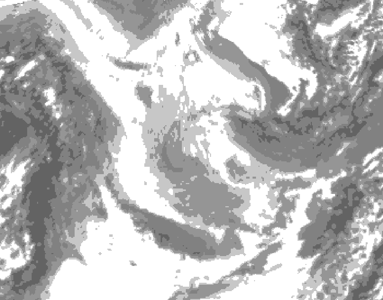 GDPS total cloud 120 hour forecast chart for Canada based on 2026/01/23 1200Z data