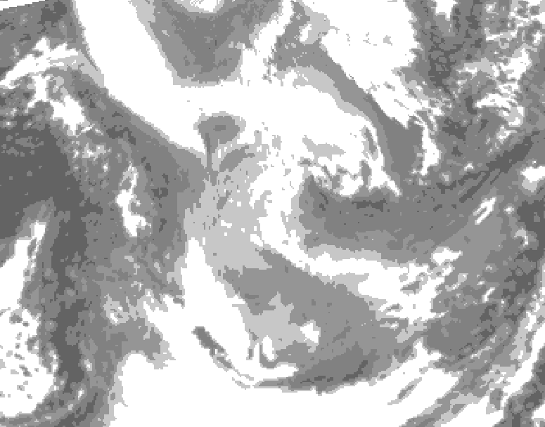 GDPS total cloud 132 hour forecast chart for Canada based on 2026/01/23 1200Z data