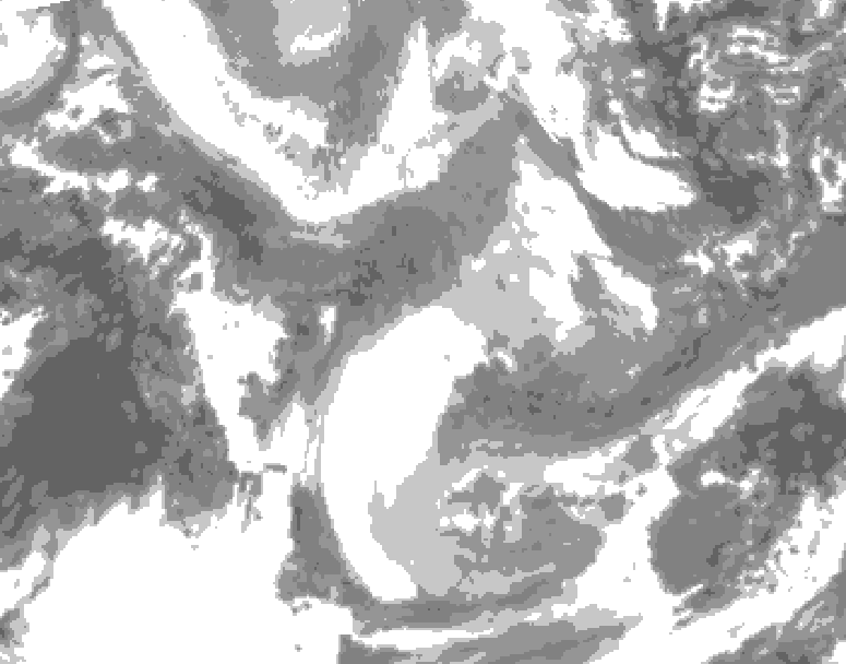GDPS total cloud 120 hour forecast chart for Canada based on 2026/01/25 0000Z data