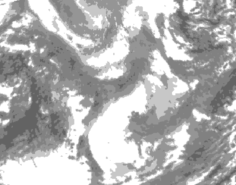GDPS total cloud 132 hour forecast chart for Canada based on 2026/01/25 0000Z data