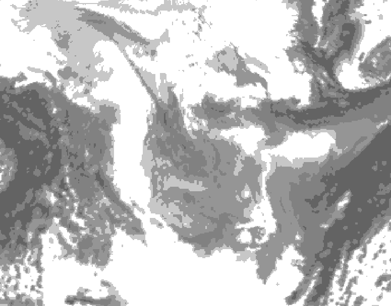 GDPS total cloud 036 hour forecast chart for Canada based on 2026/01/25 1200Z data