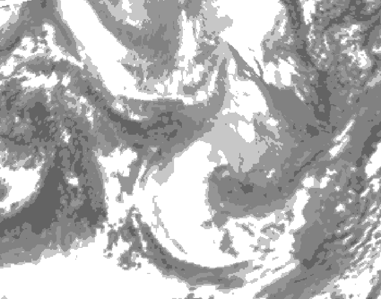 GDPS total cloud 102 hour forecast chart for Canada based on 2026/01/26 0000Z data