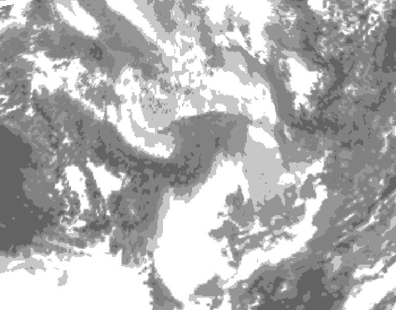 GDPS total cloud 102 hour forecast chart for Canada based on 2026/01/27 0000Z data