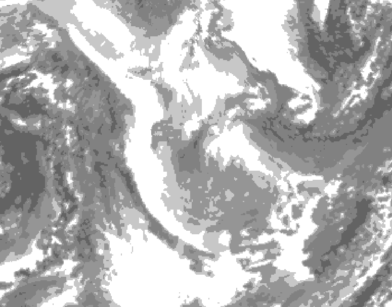 GDPS total cloud 024 hour forecast chart for Canada based on 2026/01/27 1200Z data