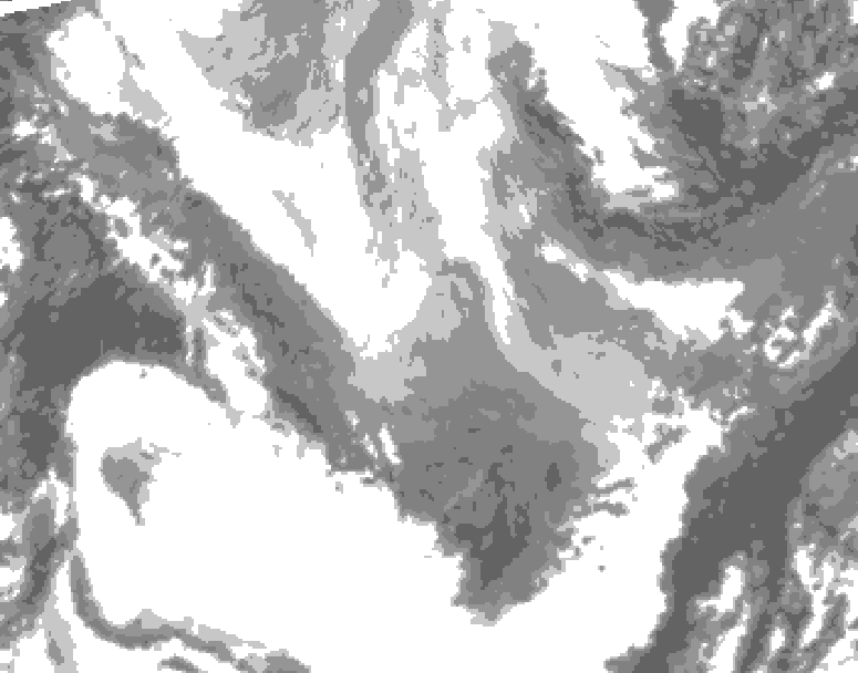 GDPS total cloud 132 hour forecast chart for Canada based on 2026/01/31 1200Z data