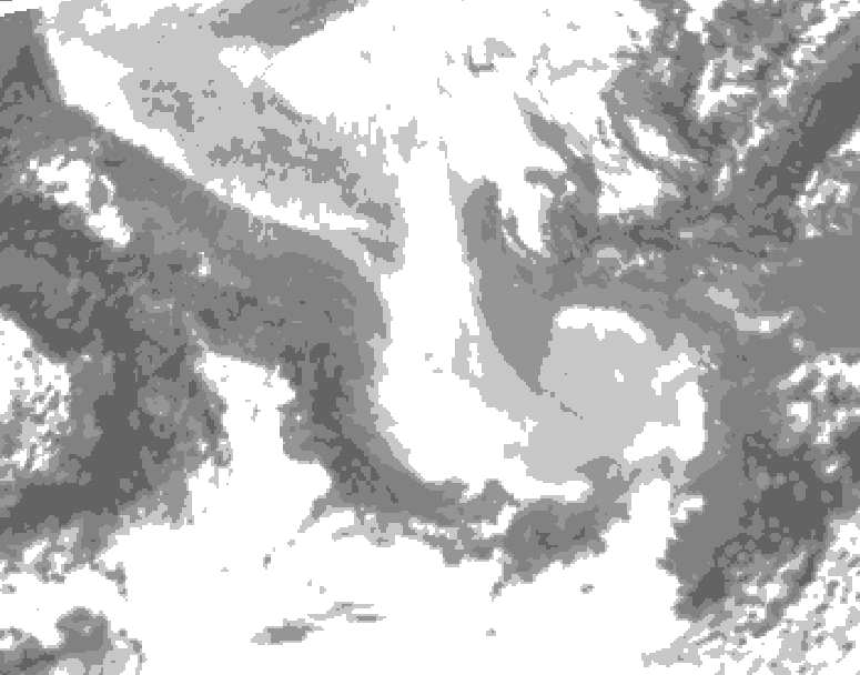 GDPS total cloud 150 hour forecast chart for Canada based on 2026/02/01 1200Z data