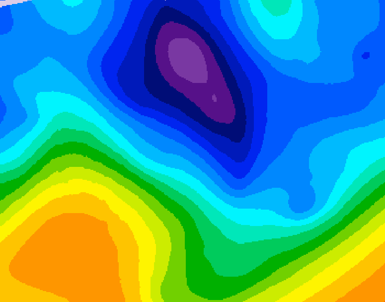 GDPS 500 millibar geopotential height 018 hour forecast chart for Canada based on 2026/02/04 0000Z data