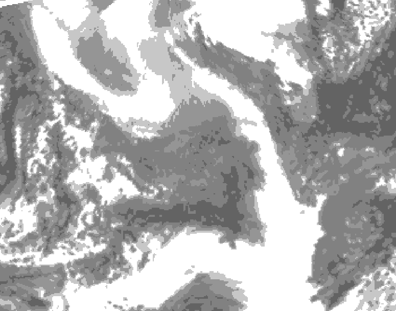 GDPS total cloud 120 hour forecast chart for Canada based on 2026/02/05 0000Z data