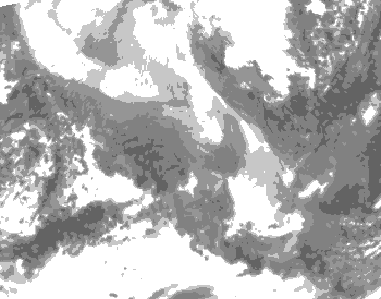 GDPS total cloud 084 hour forecast chart for Canada based on 2026/02/05 1200Z data