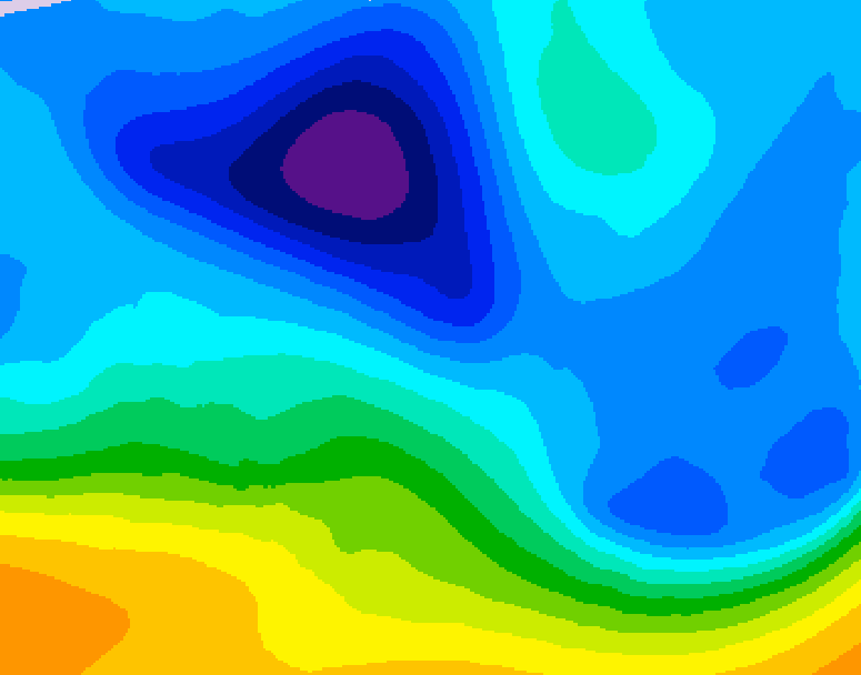 GDPS 500 millibar geopotential height 012 hour forecast chart for Canada based on 2026/02/08 0000Z data