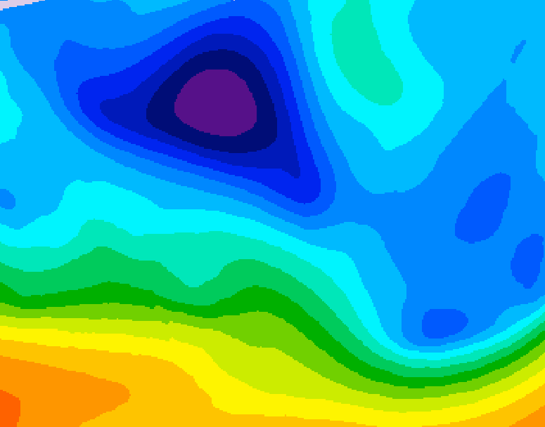 GDPS 500 millibar geopotential height 018 hour forecast chart for Canada based on 2026/02/08 0000Z data