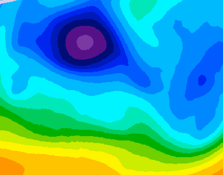 GDPS 500 millibar geopotential height 036 hour forecast chart for Canada based on 2026/02/08 0000Z data