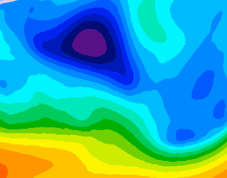 GDPS 500 millibar geopotential height 006 hour forecast chart for Canada based on 2026/02/08 1200Z data