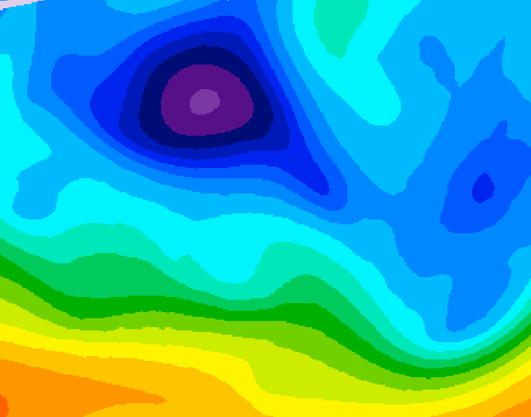 GDPS 500 millibar geopotential height 018 hour forecast chart for Canada based on 2026/02/08 1200Z data