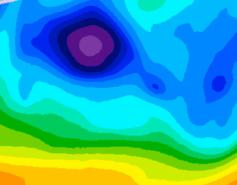 GDPS 500 millibar geopotential height 030 hour forecast chart for Canada based on 2026/02/08 1200Z data