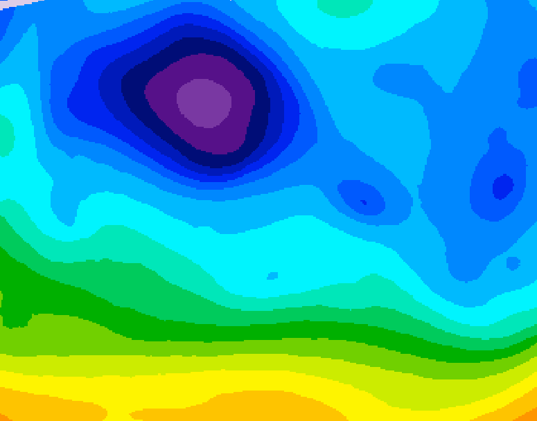 GDPS 500 millibar geopotential height 036 hour forecast chart for Canada based on 2026/02/08 1200Z data